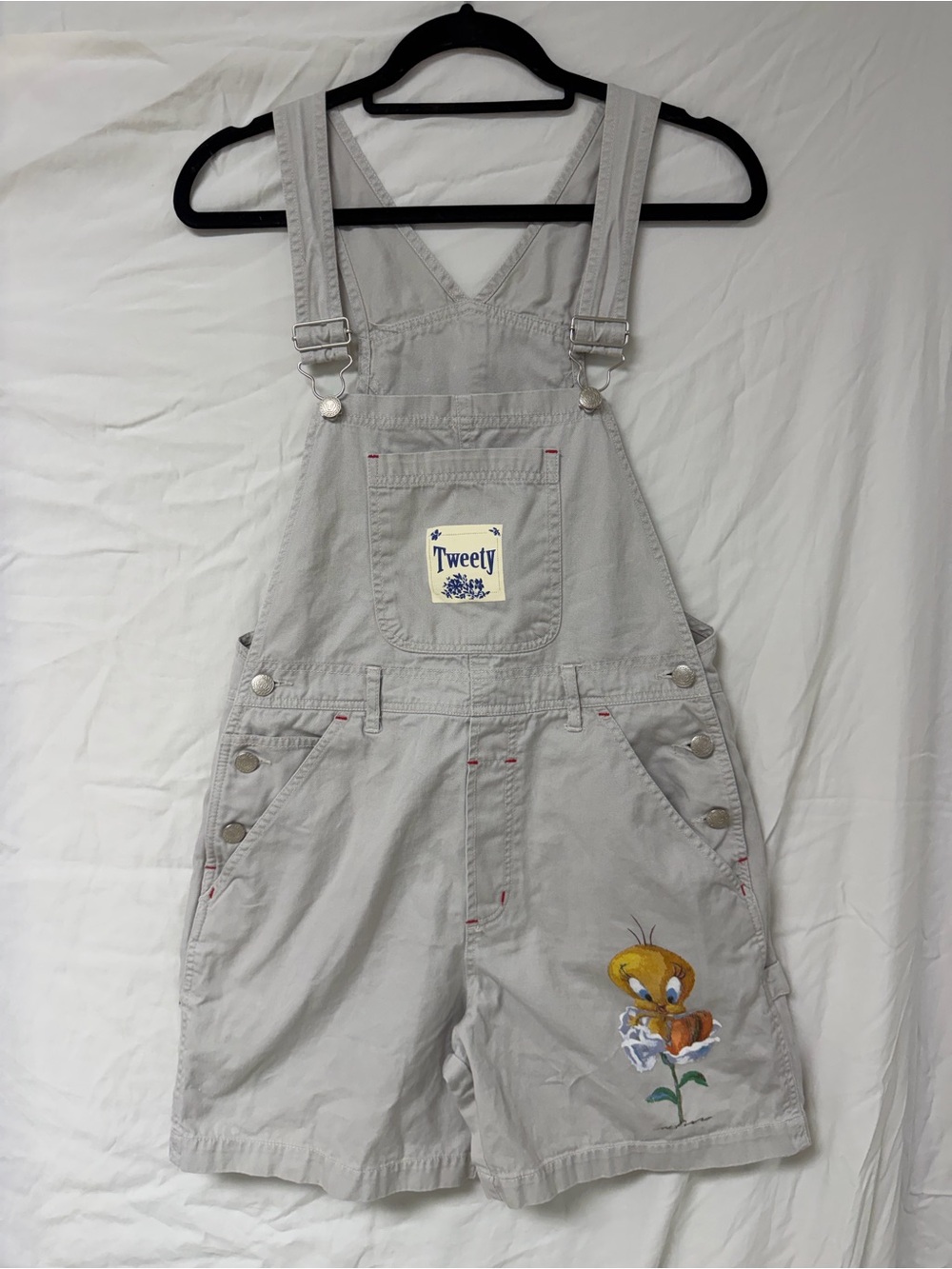 Warner Bros Studio Store Vintage Tweety Bird Women’s Khaki Bib Shorts, M-L